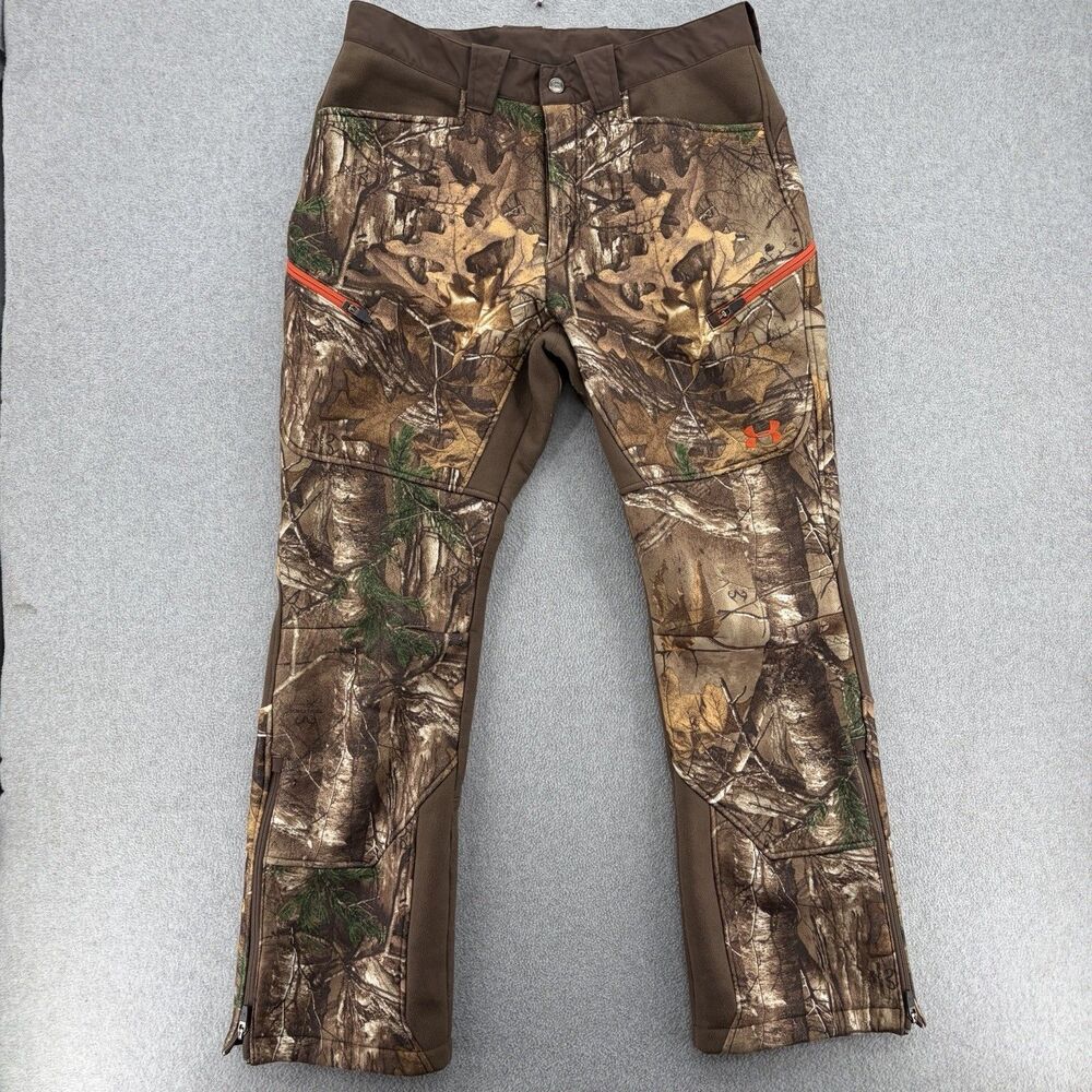 Under Armour Storm Realtree Camo Hunting Pants Men's 34 Fleece Zip Leg UA